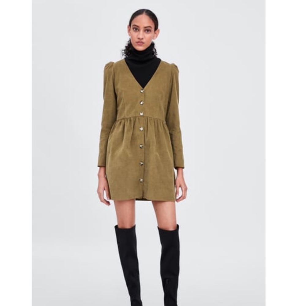 Tan corduroy dress.